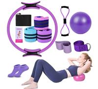 Pilates Essentials Kit for Women, at Home Pilates Equipment Set Workouts, with Toning Pilates Ring & Long Resistance Bands & Pilates Loop Bands & Soft Pilates Ball & Pilates Grip Socks (Purple)