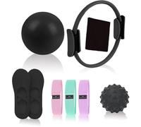 Pilates Essentials Kit for Women, Pilates Equipment, for Home Workouts with Ring and Ball Set, 3pcs Booty Bands, Yoga Bands for Stretching, Fascia Ball, Yoga Socks (black)
