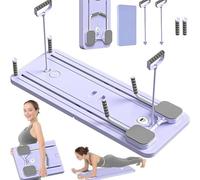 Pilates Exercise Board, Portable Foldable Abdominal Workout Equipment with Resistance Bands, Purple