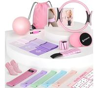 Pilates Kit 19PCS, Pilates Essentials Kit for Women, Pilates Equipment with 14.5" Pilates Ring and Ball, 8 Resistance Bands, Ankle Weights, Sliders & Grip Socks Accessories for Starter Home Workouts