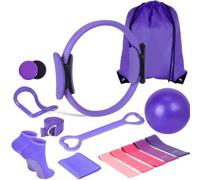 Pilates Kit for Women - Complete Pilates Equipment Set with Ring, Yoga Ball, Resistance Bands & Socks | 14 Pcs Pilates Kit for Toning & Flexibility | at Home Pilates Sets for Women (Purple)