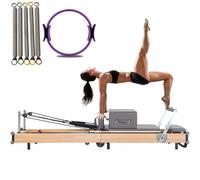 Pilates Machine with Adjustable Weight Bench Press, Wooden Reformers, Includes Box and Jump Board for Home Yoga Studio (Grey 230X69X58CM)