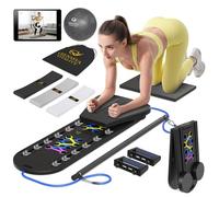 Pilates Reformer Board, 7-in-1 Foldable Pilates Board Kit with Timer, Guided Home Workouts w Resistance Bands & Ball - at Home Pilate Reformer AB Core Machine, Exercise Fitness Slider Equipment