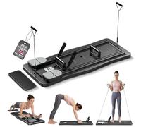Pilates Reformer Board,Foldable Pilates Board Reformer Machine Set,Automatic Rebound Ideal for Core Strength,Strength & Balance Ab Roller Training for Home & Gym (Black K)