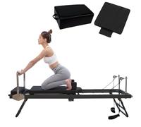 Pilates Reformer Foldable Machine Adjustable 5 Latex Elastic Ropes Pilates Machines for Home Workoust,Foldable Pilates Reformer Machine Yoga Bed for Beginner Users (Black )