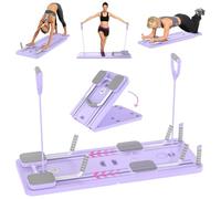 Pilates Reformer Machine, 5 in1 Multifunctional Abdominal Board with LED Counter, Automatic Rebound Roller, Ab Roller Board Full-Body Workout Trainer, Ideal for Home Pilates & Core Workou (Purple)