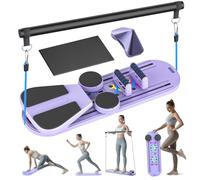 Pilates Reformer Machine, 6 in1 Multifunctional Abdominal Board with LED Counter and Pilates Stick, Automatic Rebound,Ab Roller Board Full-Body Workout Trainer,For Home Pilates Core Workou (Purple, B)