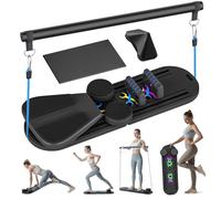 Pilates Reformer Machine, 6 in1 Multifunctional Abdominal Board with LED Counter and Pilates Stick, Automatic Rebound, Ab Roller Board Full-Body Workout Trainer,For Home Pilates Core Workou (Black, B)