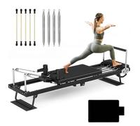 Pilates Reformer Machine, Foldable Full Body Pilates Reformer Machine, 4 Springs and 5 Cords, Multi-Functional Pilates Equipment for Core Training & Arm Toning,Black