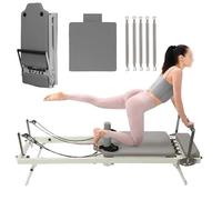 Pilates Reformer Machine Foldable Reformer Machine Multifunction Portable Home Pilates Reformer Adjustable Reformer Machine Studio Equipments for Strength Training Exercise,Grey