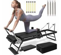 Pilates Reformer Machine - Foldable with Jump Board, Dual Resistance, 4 Springs - Upgraded Design for Home Use - Supports up to 330 lbs