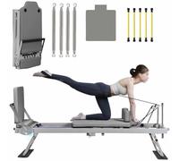 Pilates Reformer Machine - Foldable with Jump Board, Dual Resistance, 4 Springs - Upgraded Design for Home Use - Supports up to 330 lbs