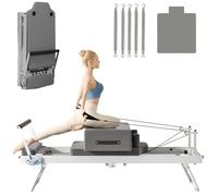 Pilates Reformer Machine for Home Foldable Pilates Reformer Core Bed Equipment Machine for Gym Yoga Workout Indoor Pilates Exercise Equipment Training Weight for All Level Users,Off white+Box