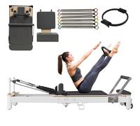 Pilates reformer machine Multifunctional Folding Yoga Bed for Home Gym Yoga Strength Training with Pilates circle (Grey 217x68x65cm)