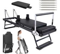 Pilates Reformer Machine Pilates Reformer Stretching Training Bed Foldable Pilates Equipment Multifunction Portable Adjustable Reformer for Strength Training Exercise for Home Gym Workout (Black)