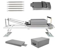 Pilates Reformer Machine Set - Foldable Home Workout Equipment with Stretching Bed, Sitting Box, Springboard & 5 Stainless Steel Accessories