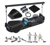 Pilates Reformer Machine Set, Pilates Board Kit at Home with Timer Counter, Full Body Sculpting Fit Kit, Foldable Fitness Exercise Workout Equipment for Women Men with Ab Roller (Black)
