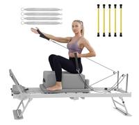 Pilates Reformer Machine, Upgraded Lengthened Foldable, Pilates Board up to 330 lbs Capacity, with Jump Board and Dual Resistance, 4 Springs, for Home-Yoga Exercise,Off White+box