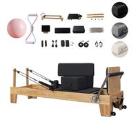Pilates Reformer Machine with Yoga Ball & Resistance Bands - Heavy-Duty Rubberwood Home Gym Equipment, Supports 200kg (Black )