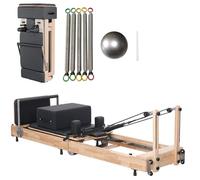 Pilates Reformer, Oak Wood Home Pilates Multifunctional Folding Yoga Bed Core Workout Equipment with Pilates Ball (Black 230X69X58CM)