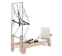 Pilates Reformer with Tower, Wooden Reformer Machine, Pilates Studio Machine, Home Pilates Reformers, 2-In-1 Half Elevated Core Bed, Perfect for Home Studio Beginners (White, Oak)