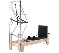 Pilates Reformer with Tower, Wooden Reformer Machine, Pilates Studio Machine, Home Pilates Reformers, 2-In-1 Half Elevated Core Bed, Perfect for Home Studio Beginners (Black, Oak)