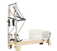 Pilates Reformer with Tower, Wooden Reformer Machine, Pilates Studio Machine, Home Pilates Reformers, 2-In-1 Half Elevated Core Bed, Perfect for Home Studio Beginners (White, Maple wood)