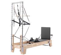 Pilates Reformer with Tower, Wooden Reformer Machine, Pilates Studio Machine, Home Pilates Reformers, 2-In-1 Half Elevated Core Bed, Perfect for Home Studio Beginners (Grey, Oak)