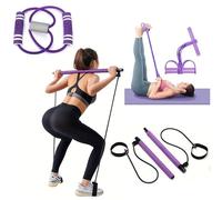 PILATES RESISTANCE BAND -PILATES BAR, RESISTANCE Band, Toner, Pull Up Band, YOGA EQUIPMENT, BOOTY Bands, BODY TRIMMER, Waist & Ab Shaper, Arms, Chest, Sit Up Pull ROPE (3PC PURPLE Pilates Bar Kit)