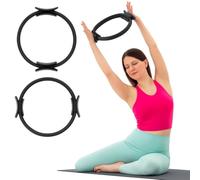Pilates Ring 15 Inch - Double Handle Fitness Circle Resistance Ring for Yoga, Core Training, Thighs, Arms & Legs - Dual Grip Exercise Equipment for Toning & Strengthening (Black)