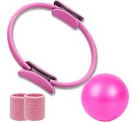 Pilates Ring and Ball Set, 15" Pilates Ring, Pilates Ring Magic with Double Padded Handles, for Toning Arms, Legs Men and Women (Pink)