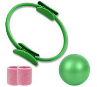 Pilates Ring and Ball Set, 15" Pilates Ring, Pilates Ring Magic with Double Padded Handles, for Toning Arms, Legs Men and Women (Green)