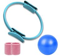 Pilates Ring and Ball Set, 15" Pilates Ring, Pilates Ring Magic with Double Padded Handles, for Toning Arms, Legs Men and Women (Blue)