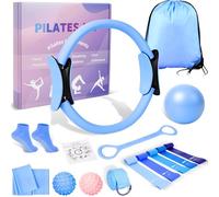 Pilates Ring and Ball Set for Women, Home Workout Pilates Kit, Magic Circle Hoop with 5 Resistance Bands, Pilates Equipment Fitness Essentials Starter Set Accessories (Blue)
