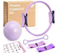 Pilates Ring Equipment Kit for Women - 12” Magic Circle with Dual Padded Handles, 9.8” Pilates Mini Ball, Back-Opening Rope, Resistance Bands (Light & Medium) for Strength Training, Body Toning