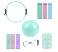 Pilates Ring Set, 14" Magic Circle, Long & Loop Resistance Bands, Soft Pilates Ball, Grip Socks,Puller, Home Workout Equipment for Women & Beginners to Tone, Flexibility & Core Strength (green)