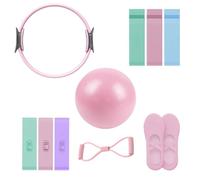 Pilates Ring Set, 14" Magic Circle, Long & Loop Resistance Bands, Soft Pilates Ball, Grip Socks,Puller, Home Workout Equipment for Women & Beginners to Tone, Flexibility & Core Strength (pink)