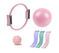 Pilates Ring Set, 14" Magic Circle, Resistance Bands, Soft Pilates Ball, Yoga Massage Ball, Home Workout Equipment for Women & Beginners to Tone, Flexibility & Core Strength (pink)