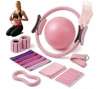 Pilates Ring Set 14 Pieces Circle Yoga Ring Pilates Ball Adjustable Weights Resistance Bands Grip Socks Instruction for Women Home Workout