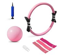 Pilates Ring Set, 14Inch Magic Circle, 9 inch Exercise Ball, 3 Resistance Bands (10/20/30 lbs), Home and Travel Pilates Equipment Kit for Toning, Strength & Flexibility