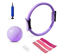 Pilates Ring Set, 40 cm Magic Circle, 9 inch Exercise Ball, 3 Resistance Bands (10/20/30 lbs), Home and Travel Pilates Equipment Kit for Toning, Strength & Flexibility (Purlpe)