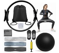 Pilates Ring Set for Women | 14" Magic Circle Pilates Kit with 3 Resistance Band women, Pilates Ball, Yoga Strap & Pump. Includes Carry Bag | Home Workout pilates Equipment for Strength & Flexibility
