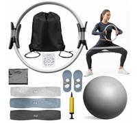 Pilates Ring Set for Women | 14" Magic Circle Pilates Kit with 3 Resistance Band women, Pilates Ball, Yoga Strap & Pump. Includes Carry Bag | Home Workout pilates Equipment for Strength & Flexibility