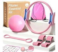 Pilates Ring Set for Women - Essential Home Exercise Accessories Kit with Yoga Circle, Mini Ball, Yoga Strap, Massage Ball, Back Opener Rope, 2 Hip Resistance Bands and Storage Bag for Better Me