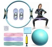 Pilates Ring Set | Pilates Accessories Kit & Equipment Set with Resistance Bands, Yoga Strap, Ball & Pump, Pilates Ring & Socks | Fitness Circle Home Gym Gear for Toning & Full Body Workout (Blue)