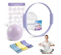 Pilates Ring Set, Pilates Equipment Kit with Magic Circle, Yoga Ball, 3 Bands, Training Poster & Portable Bag, Double Handle Pilates Hoop for Women Home Fitness, Kegel Exercise, Arms & Legs Toning