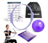 Pilates Ring Set, Pilates Equipment Kit with Magic Circle, Yoga Ball, 4 Bands, Training Poster & Portable Bag, Double Handle Pilates Hoop for Women Home Fitness, Kegel Exercise, Arms & Legs Toning