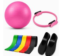 Pilates Ring Set Pilates Kit with 14" Magic Circle Dual Padded Handles,9.8" Mini Ball,3 Resistance Bands(15, 25, 35 lbs),Pump&Workout Guide,Pilates Equipment for Strength,Flexibility,Toning
