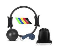 Pilates Ring Set with Bands & Mini Yoga Exercise Ball - 14″ Magic Circle with Padded Handles, 5 Resistance Bands & Stretch Strap - Home Workout Equipment for Full-Body Sculpting & Core Strength