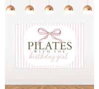 Pilates with The Birthday Girl Backdrop Pilates and Pink Bow Birthday Party Decorations Pilates Studio Photography Background for Girls Women Sports Fitness Theme Party Supplies 5x3ft